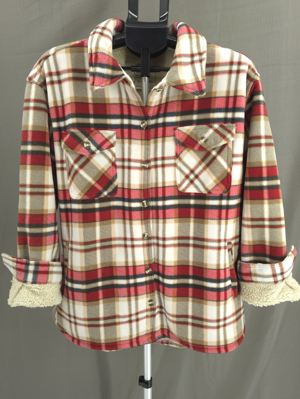 Sage Collective - Plaid Full 🐑Sherpa Lined Fleece Shacket - XL
